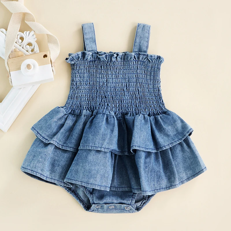 Girls Denim Strap Dress