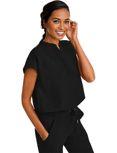 Solid Color Mandarin Collar Scrubs-1